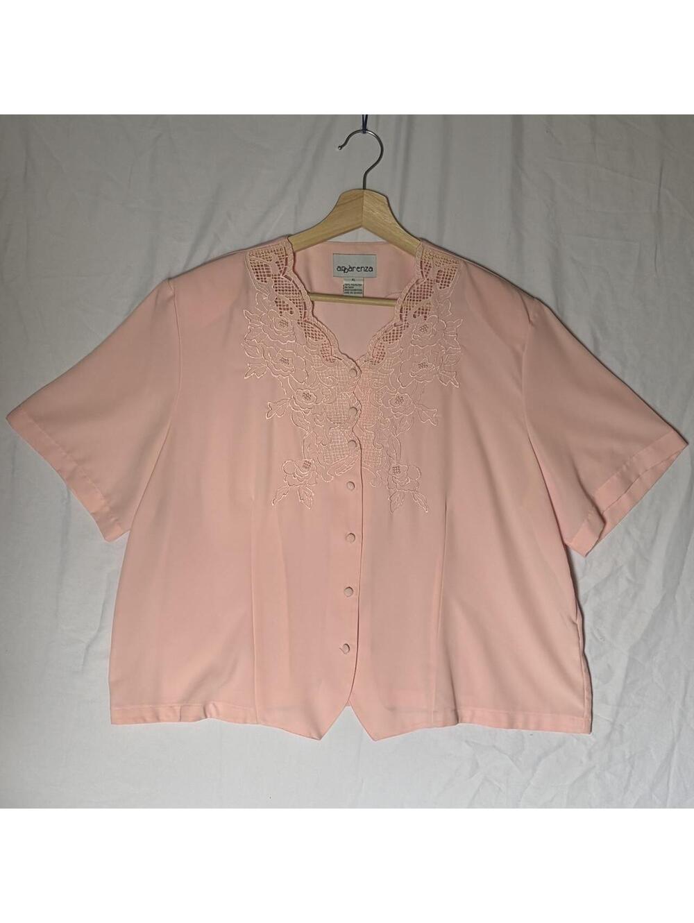 Pastel Pink Button Up Delicate Lace Bead Collar Vintage 80s